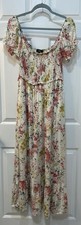 Lulus Always So Sweet Cream Floral Smocked Puff Sleeve Maxi Dress Sz L Cottage