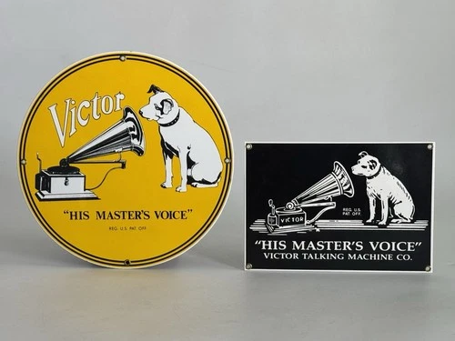 Vtg RCA Victor Nipper The Dog His Masters Voice Porcelain Enameled Metal Sign