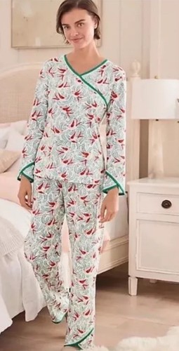 NWT S Garnet Hill Blue Floral Asian Wrap Full Length Pajamas - Picture 9 of 9