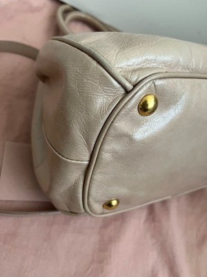 MIU MIU Vitello Shine 2WAY Handbag Pink Beige Bow Leather Shoulder