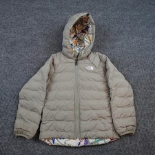 The North Face Jacket Kids 6 Beige Hooded Quilted Puffer Insulated Full Zip