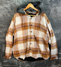 Carhartt Hooded Flannel Shacket Jacket x2 Brown and Blue Mens XL Fleece Lined