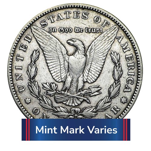 1878 - 1904 $1 Morgan Silver Dollar Very Good - Very Fine VG-VF - Afbeelding 2 van 2