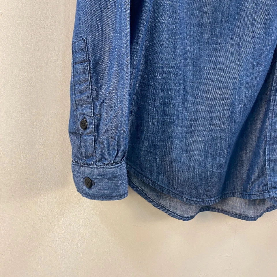 Blusa Camisa Top Mediana GAP Para Mujer Azul Denim Algodón Manga Larga Pullover Botón Foto 2 de 4