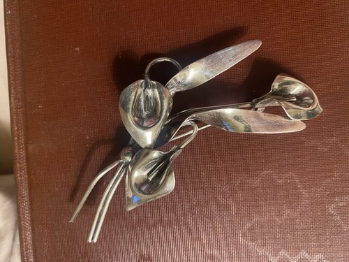 Vintage/Antique Sterling Silver Calla Lilly Flower Pin Exceptional Rare 3 1/2” - Picture 5 of 11