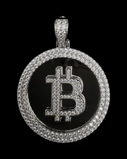 Bitcoin Iced Circle Pendant in 925 Silver