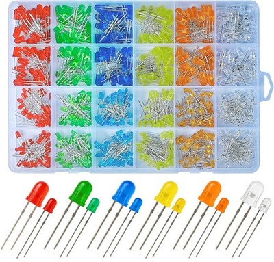 600Pcs 3mm 5mm LED Assortment Kit 6 Colors White Red Blue Green Yellow