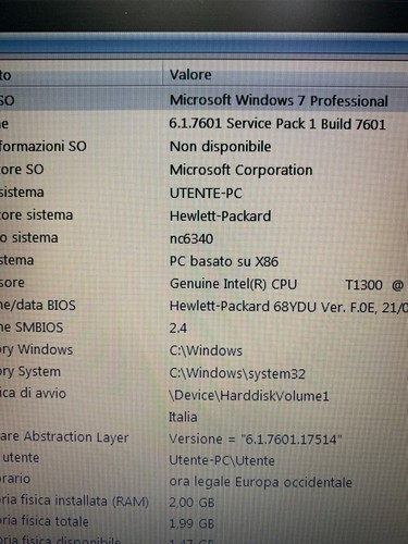Netbook HP Compaq NX6310 Intel T1300 2GB ram 15 pollici Buono Stato - Foto 2 di 9