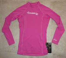 NWT O'Neill women's Fox Pink Basic Skins L/S Crew rash guard shirt Sz S
