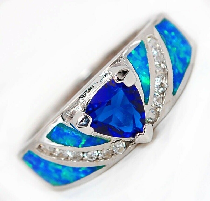  Australian Opal Inlay 925 Solid Sterling Silver Ring Jewelry Sz 6 AT3