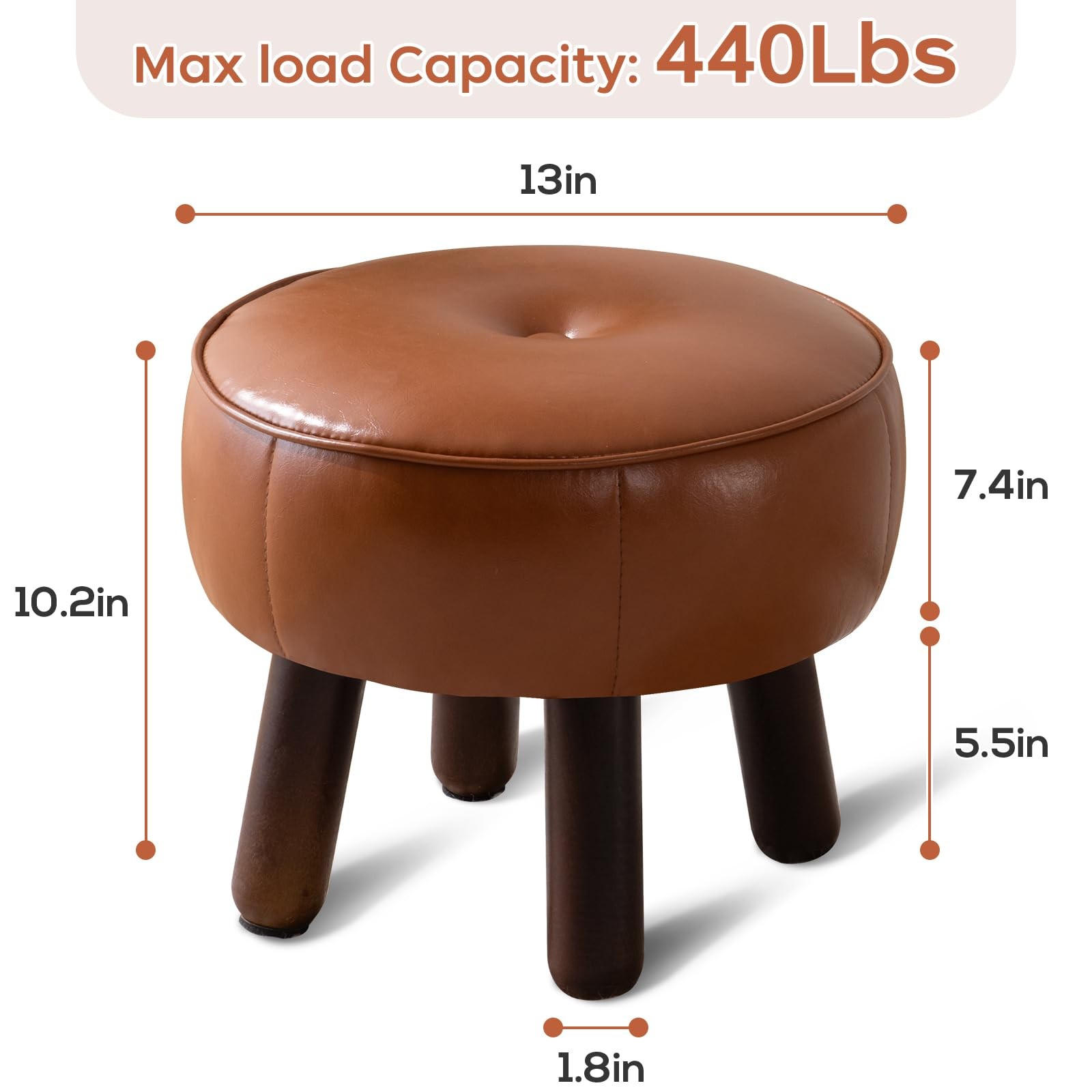 Small Foot Stool, Round Faux Leather Pouf Ottoman Foot Rest, Footstool Ottoma...
