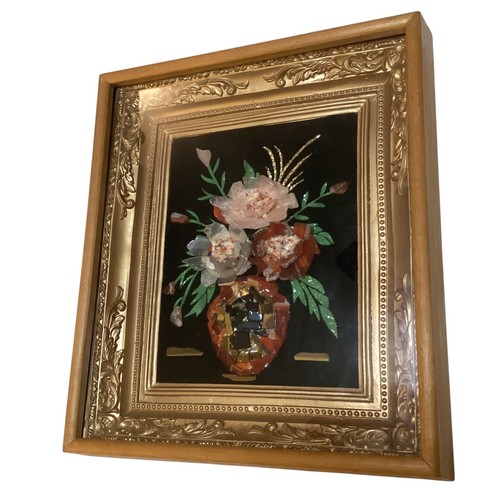 Vintage Black Velvet Flower Vase Stone Wall Art Gold Shadow Box Frame