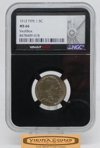 1913 TYPE 1 Buffalo Nickel 5C, NGC MS 66 VaultBox - #B58384