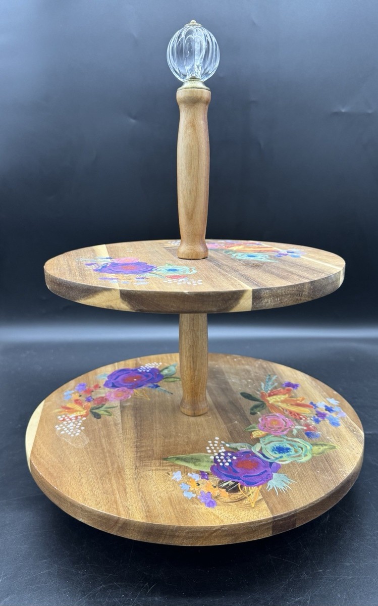 The Pioneer Woman 2-Tiered Lazy Susan Floral Painted Acacia Wood