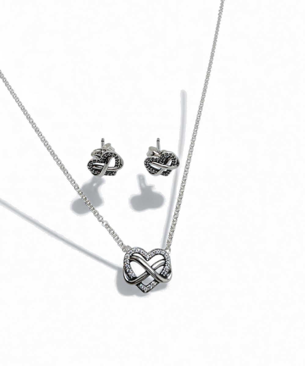 NEW PANDORA Sparkling Infinity Heart Stud + Necklace Jewelry Gift