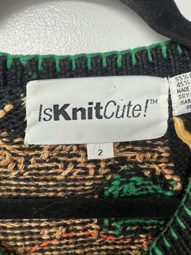 IsKnitCute Vintage 90s Scarecrow Thanksgiving Harvest Sweater Cardigan Herbst Gr. 2 - Bild 8 von 10
