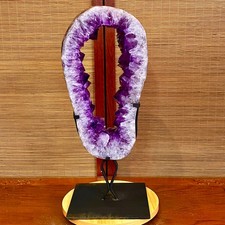 Rebanada de cristal de cueva de amatista natural de 15,1 lb en forma de media luna corte a mano reparación