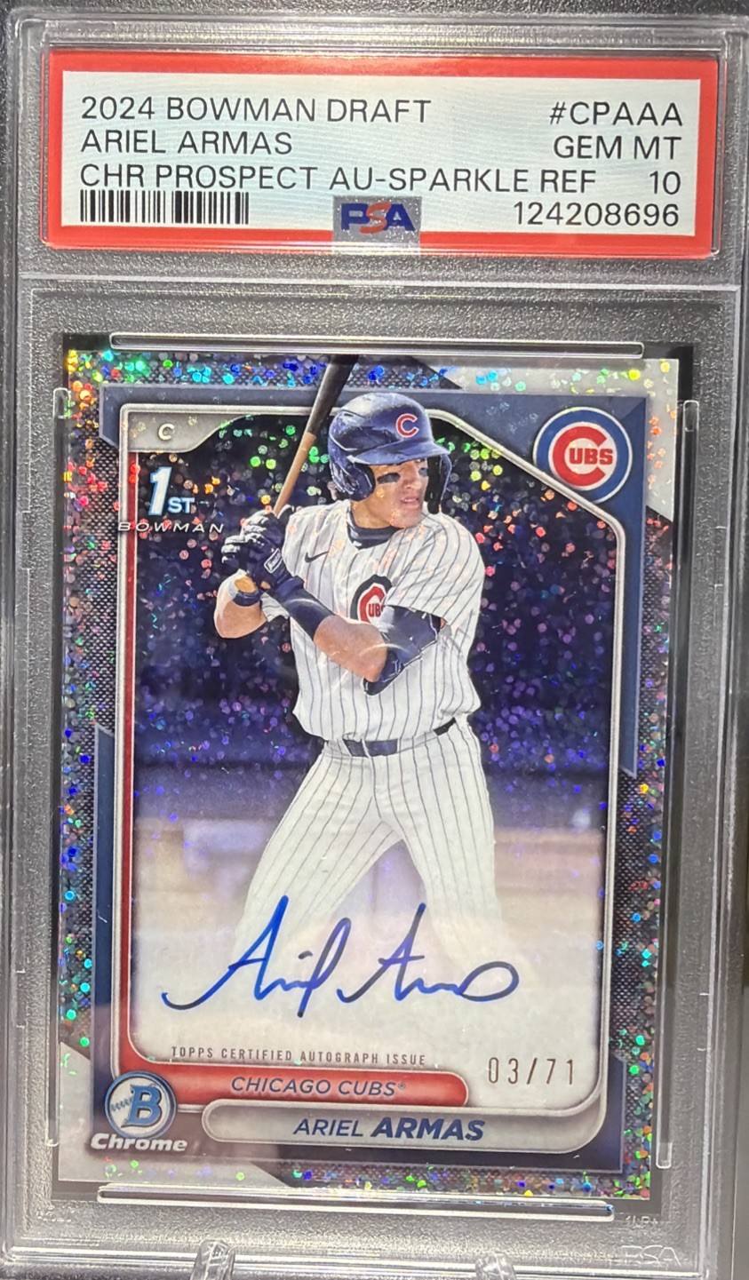 2024 Bowman Draft 1st Ariel Armas Auto Chrome Prospect Sparkle 3/71 Cubs #CPA-AA
