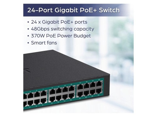 TRENDnet 24-Port Gigabit PoE+ Switch, 24 x Gigabit PoE+ Ports, 370W Power - Picture 4 of 5