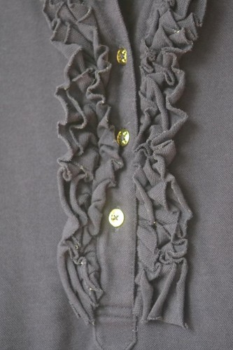 Tory Burch Hemd dunkelblau Romilly Polo Rüschen Goldknöpfe XS Langarm - Bild 3 von 5