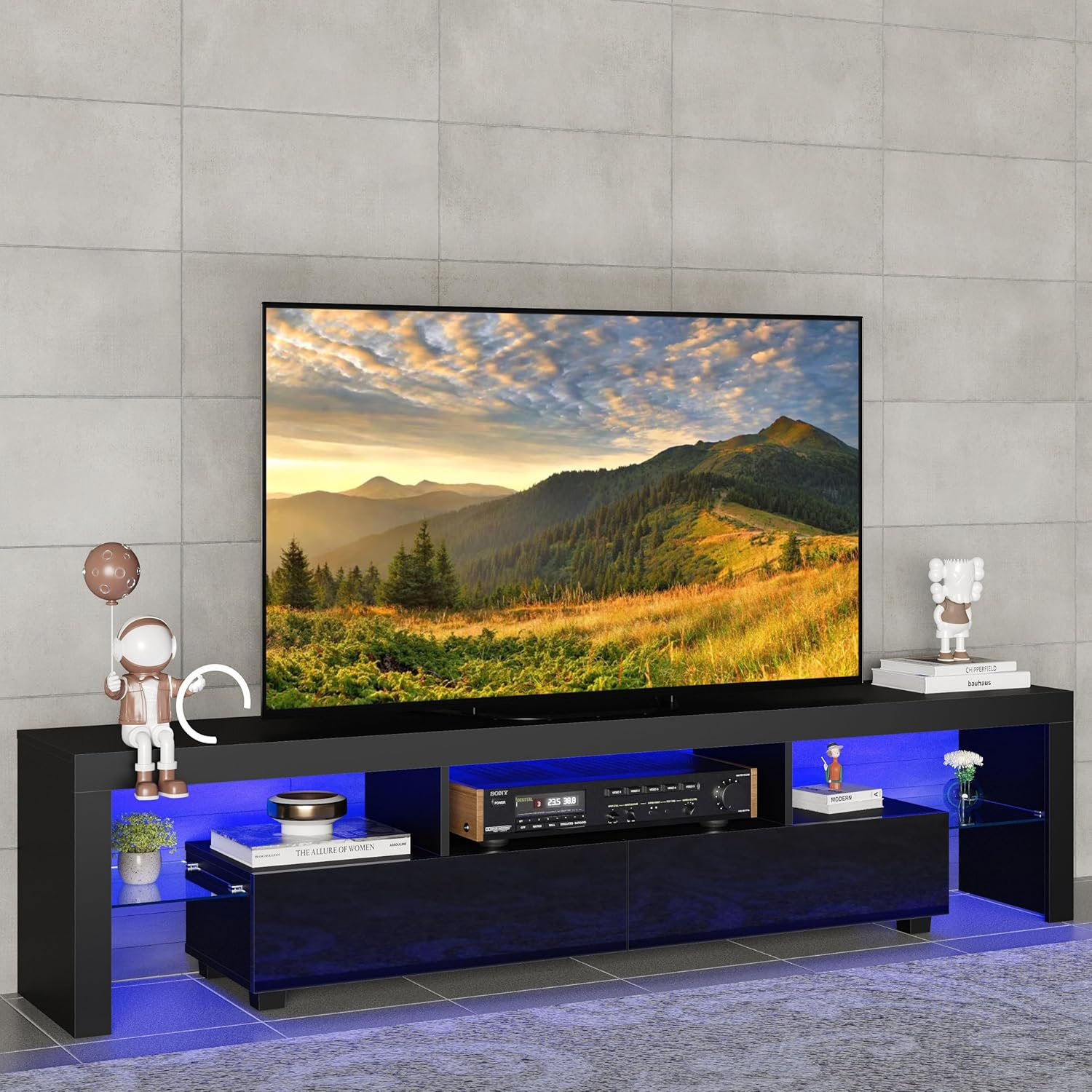 TV Cabinet High Gloss LED Storage Stand White Modern Unit For 55-75 Inch TVs RGB