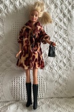 Barbie Clothes Clone Doll Outfit Tiger Print Faux Fur Coat Boots Bag NO DOLL