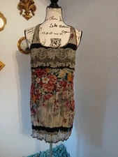 Small Vintage Y2K Wet Seal Floral Rose Tank Top Racer Back Crepe Weave Lined