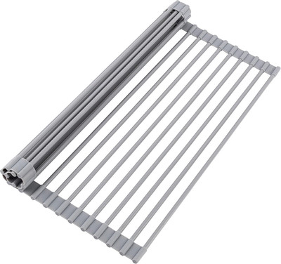 Roll-Up Over-Sink Dish Drying Rack   Silicone Coated Steel, Foldable (17x12.5in)