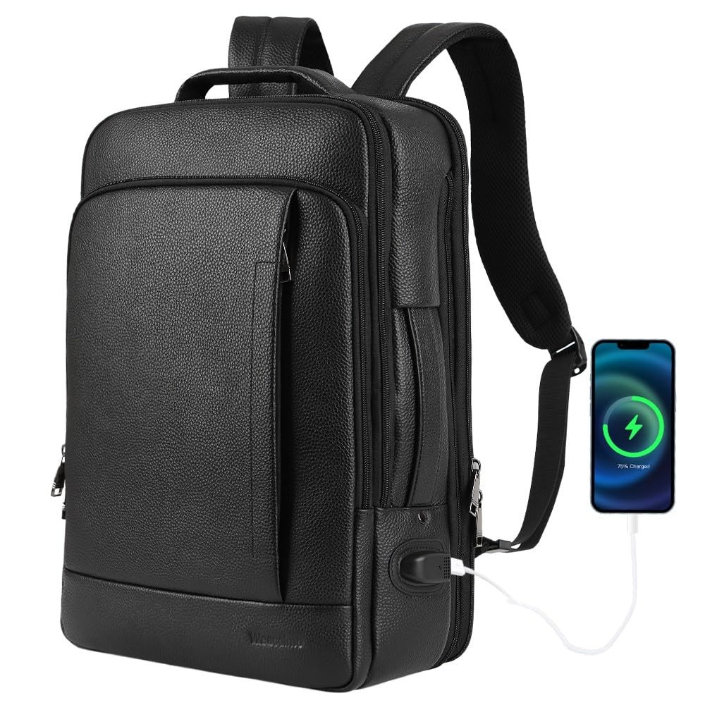 Full Grain Genuine Leather Backpack for Men Multi-Functional 15.6