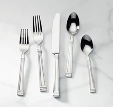 LENOX ESQUIRE 5-PC PLACE SETTING FLATWARE SET MIRRORED 18/10 STAINLESS STEEL NEW