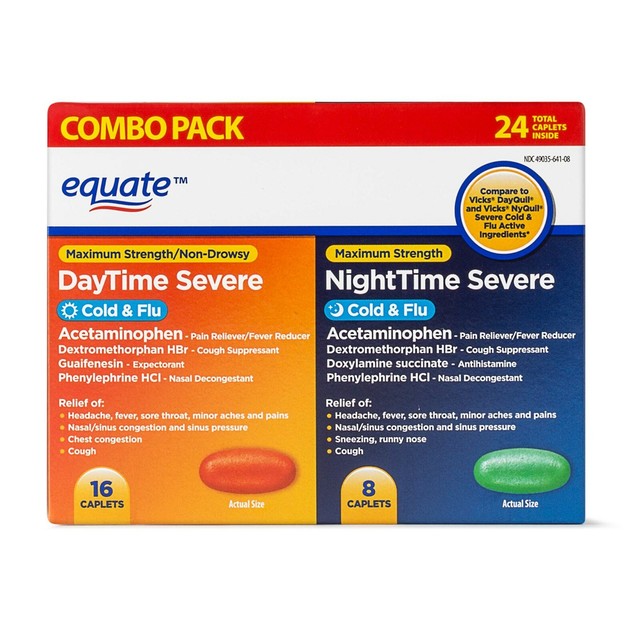 Equate Cold & Flu Severe Virus Combo Pack Non Drowsy Daytime Nighttime