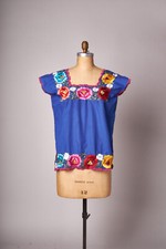 1970s Blue Embroidered Top Shirt