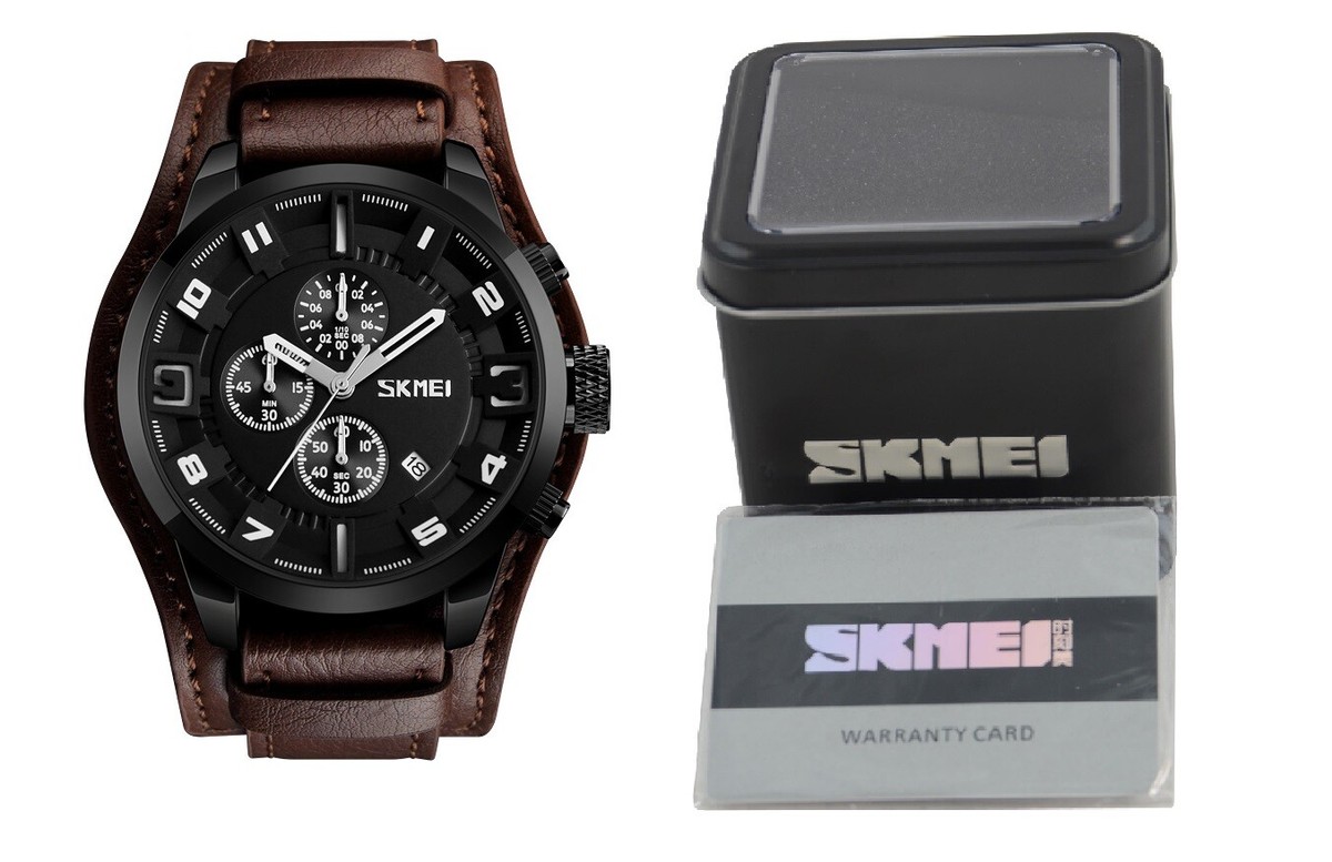 SKMEI Quartz Wristwatch Men Luxury Business Leather Watch w/ Box