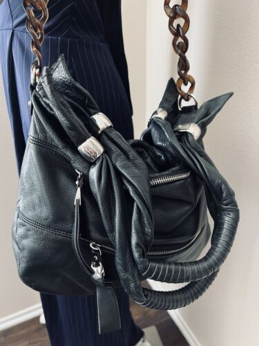 B. MAKOWSKY Vintage Pebbled Embossed LEATHER Shoulder Bag TOTE Silver Hardware
