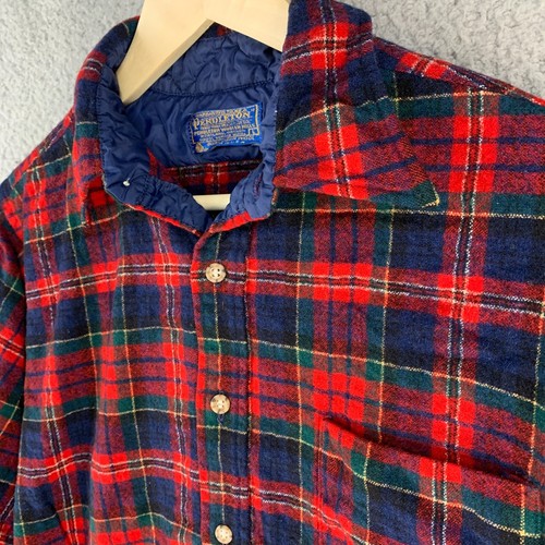 Pendleton Vtg Shirt Men Large Wool Red Blue Tartan Plaid Fireside Shacket USA - Picture 5 of 17