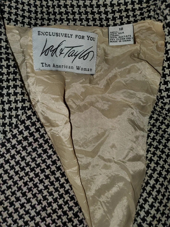 Chaqueta blazer para mujer Lord & Taylor Hounds Tooth. Talla 18, blanco y negro Foto 3 de 4