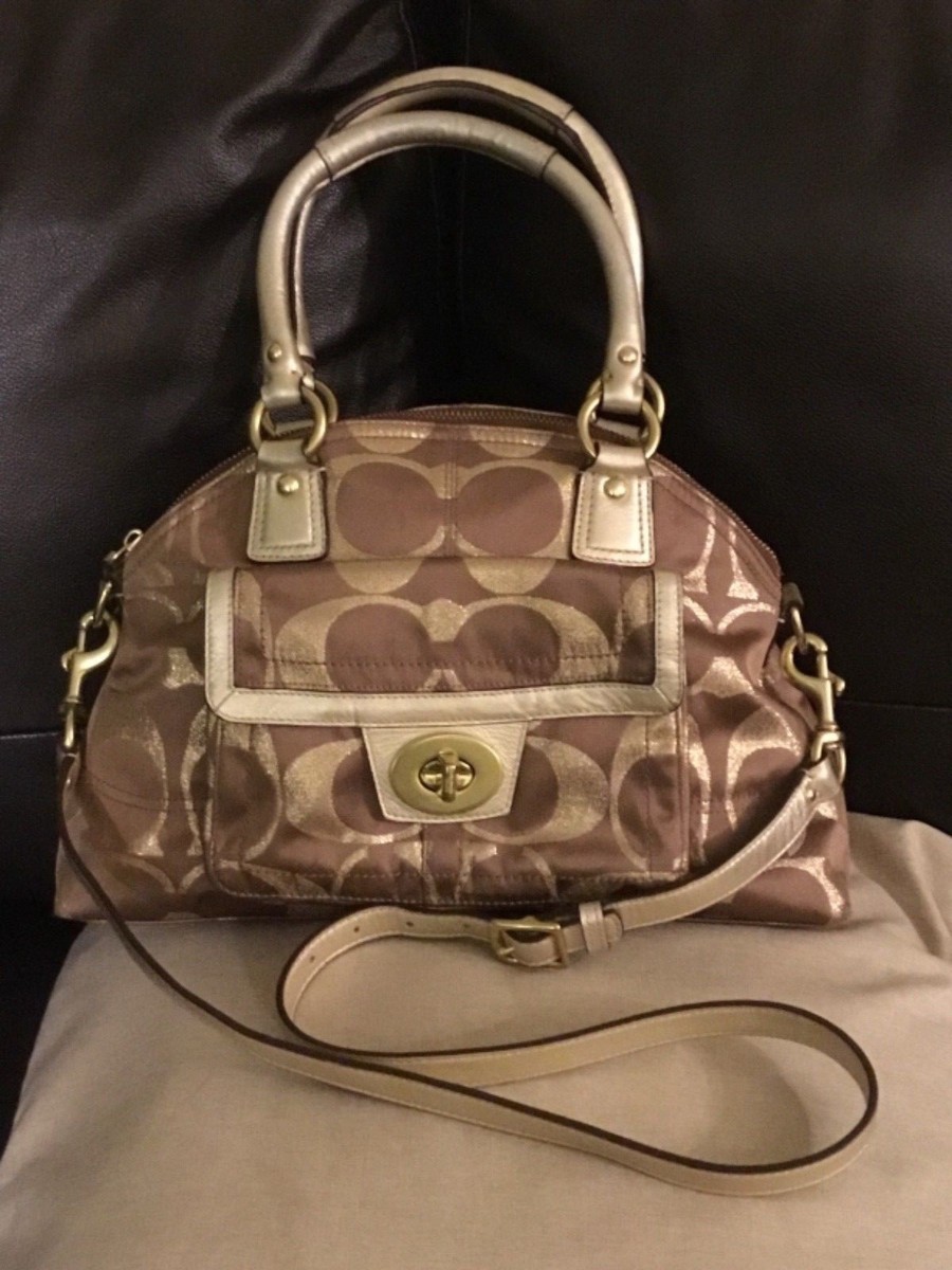 COACH HAMPTON SIGNATURE C LOGO #J1077 BROWN & GOLD Satchel BAG | eBay