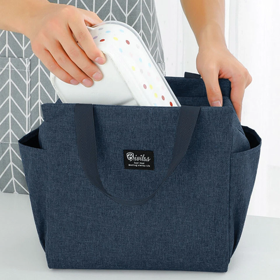 Large Insulated Lunch Bag Adult Child Thermal Cool Hot Food Storage Tote Box UK - Image 3 of 4