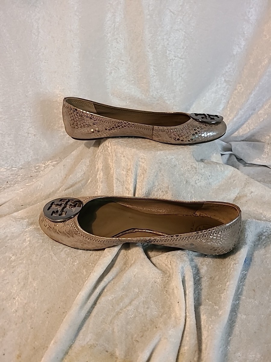Tory Burch Reva Cobra Metallic Ballet Flats Size 1/2