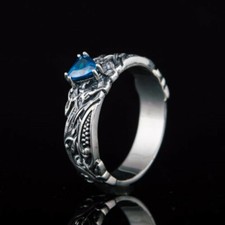 8mm Heart Shape AAA Blue Cz Retro Silver Band Women's Anniversary Ring Size 6-10
