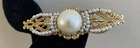 Rare Vintage 3” MIRIAM HASKELL ORNATELY CAST BAR Faux Pearls Gold Tone *GR3