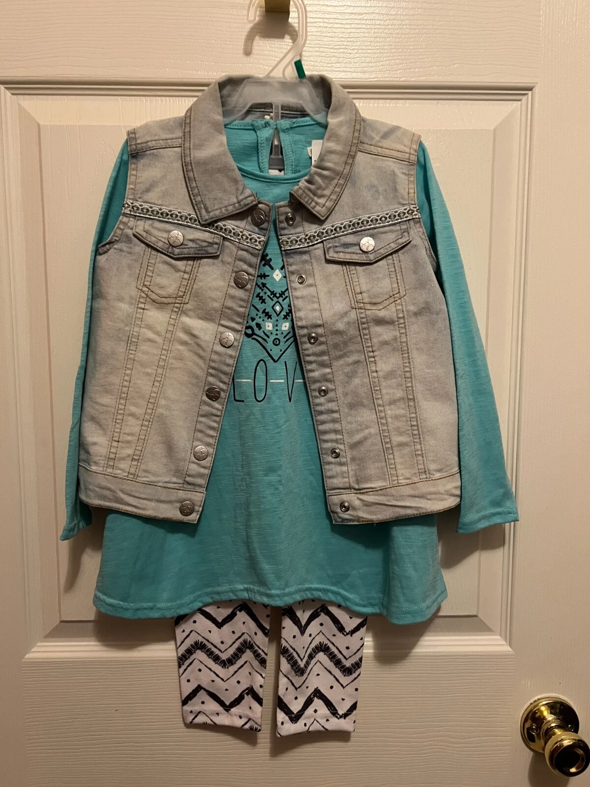 JESSICA SIMPSON GIRLS 3 PC JEAN VEST/TOP/LEGGINGS SET SIZE 5 NWT