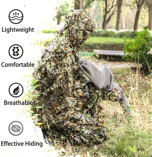 Ghillie Suit 3D Leafy Camo Camouflage Hunting Suits Woodland Gilly - Picture 5 of 9