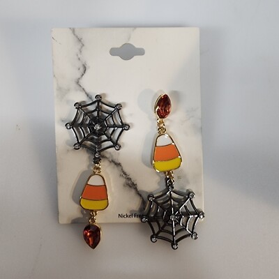 Baublebar Spider Web Candy Corn Dangle Earrings Halloween Skeleton Hand Lot Of 2