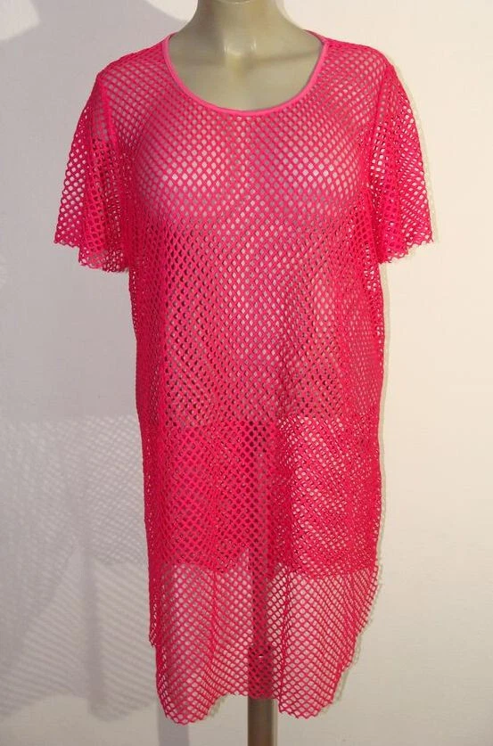 Netzkleid Longshirt in frechem Pink Strandkleid US Größe 24/26 EU Größe 56/58 - Bild 4 von 4