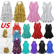 Girls Shiny Sequins Ballet Latin Jazz Dance Leotard Dress Performance Costume