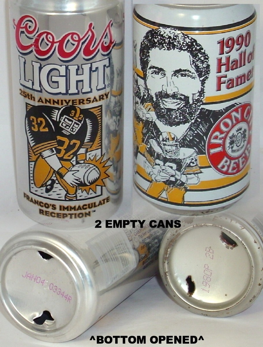 EMPTY BEER CANS FRANCO HARRIS IMMACULATE RECEPTION HOF NFL