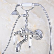 Polished Chrome Bathtub Clawfoot Faucet Mixer Tap Telephone Handheld Shower
