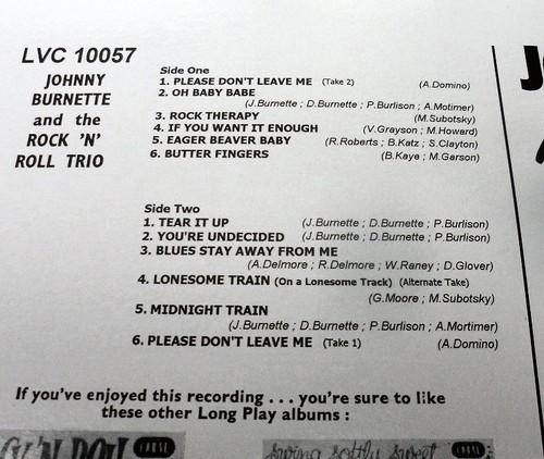 JOHNNY BURNETTE TRIO 10" LP - No.2 - ALTERNATE AND CLASSIC ROCKABILLY CUTS - Foto 4 di 4