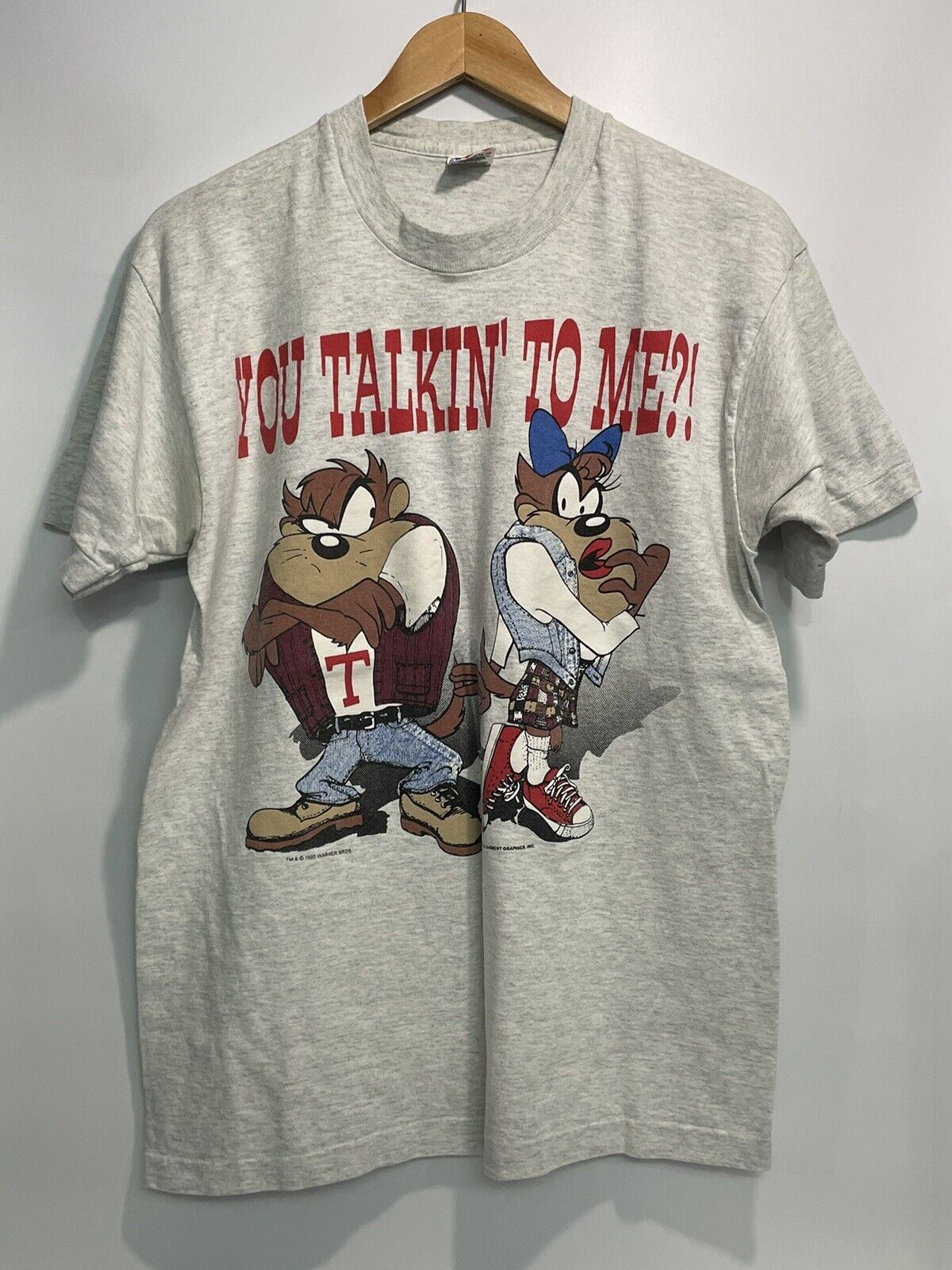 TAZ Shirt Looney Tunes Men’s Large 1995 Warner Bros AOP You Talkin To Me Vintage